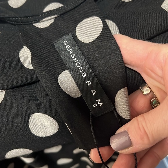 Gershon Bram Lagenlook Black with Gray Polka Dot Accent Midi Dress Size Small - Picture 7 of 11